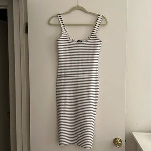 Striped Bardot midi dress